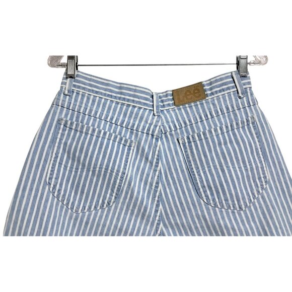 Lee Womens Vintage High Waist Striped Denim Shorts Size 14 Petite Blue & White - Picture 6 of 8